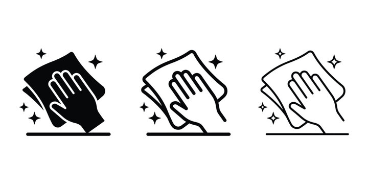 Hand cleaning with cloth icon silhouette vector outline and line art