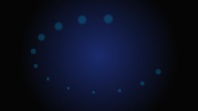A series of glowing blue dots arranged in a semi-circular loading pattern