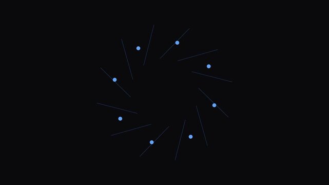 Minimalist circular pattern of glowing blue dots against a black background