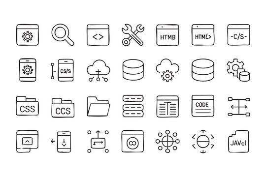 Coding and Software Development Outline Icon Set for Websites and Applications