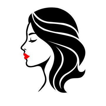 Womans face in profile with closed eyes and red lips woman silhouette illustration. Resizable and editable, EPS 10.
