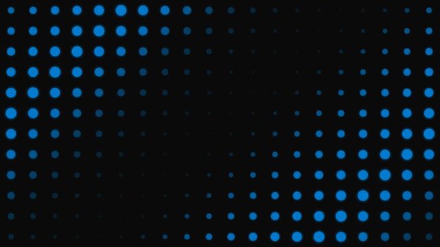 Abstract blue halftone dot pattern background on a deep black backdrop