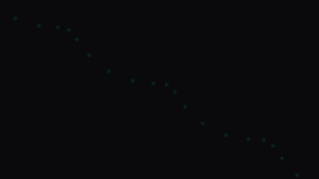 A sequence of glowing teal dots forming a diagonal line on a black background