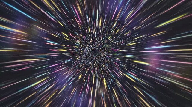 Abstract Warp Speed Effect with Colorful Streaks of Light Rushing Past the Camera