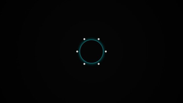 A glowing blue ring centered with six small white dots on black background