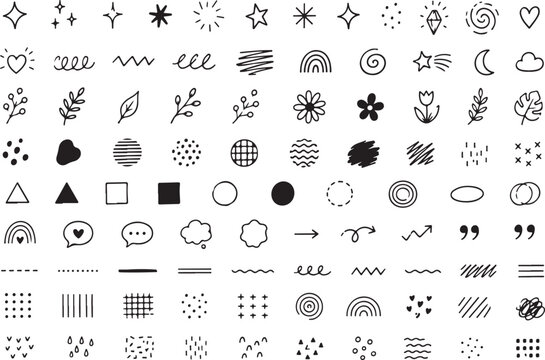 Set of hand drawn doodle elements and simple sketch shapes collection Vector