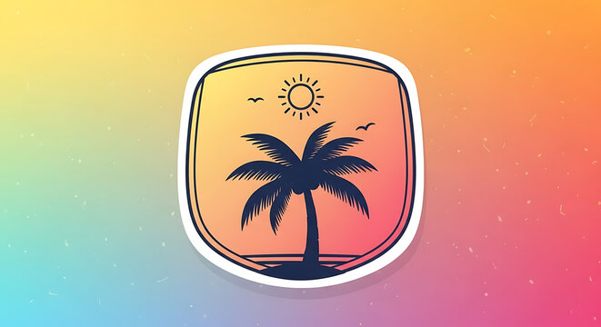 Pixel art palm tree icon with colorful gradient background