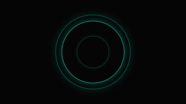 Minimalist glowing teal concentric circles on a solid black background