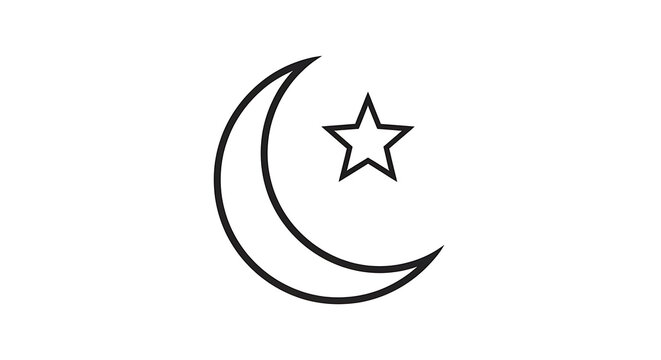 Simple crescent moon and star line art icon