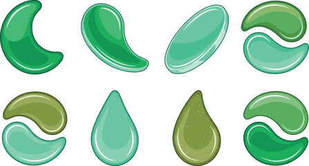 Green Hydrogel Eye Patches Vector Collection with Cosmetic Under Eye Masks Serum Drops Jade Beauty Skincare Treatment Elements © MstBobita