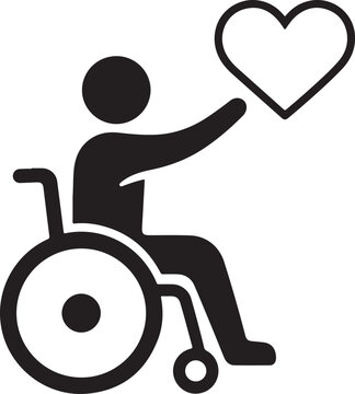 Person in a wheelchair reaching for a heart symbol icon illustration Vector