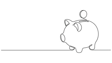 Continuous line drawing of a piggy bank with coin on top © AbdullahAl