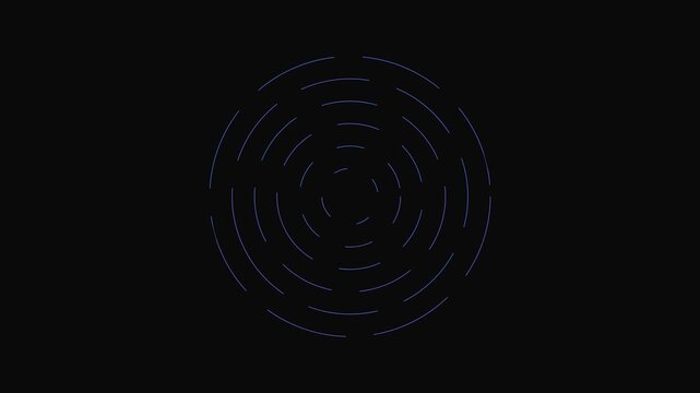 Concentric circles of glowing blue dashed lines on a deep black background