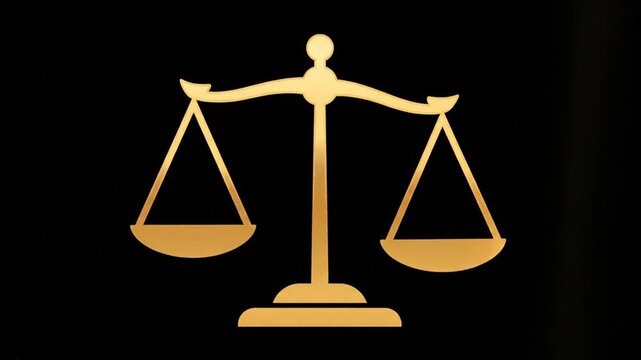 A golden scale is balanced on a stand indoors.