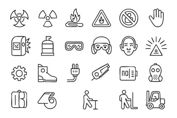 Fototapeta premium PPE and Factory Hazard Symbols for Safety Training and Compliance Materials