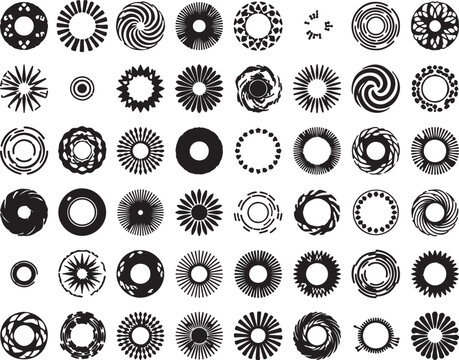 Set of black circular geometric shapes and abstract round design elements Vector