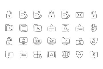 Fototapeta premium Cybersecurity and Data Privacy Line Icons with Identity and Access Protection