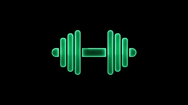 Glowing neon dumbbell icon. Fitness equipment symbol for gym branding.