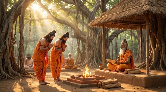 Ashwini Devas Seeking Madhu Vidya from Ancient Sage