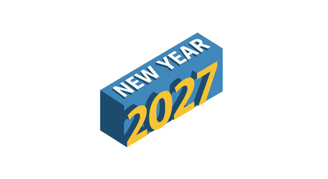 Isometric new year 2027 banner in blue and yellow