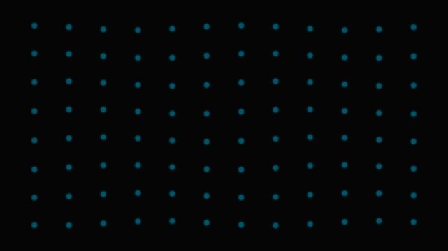 A grid of glowing blue dots arranged in uniform rows against black backdrop