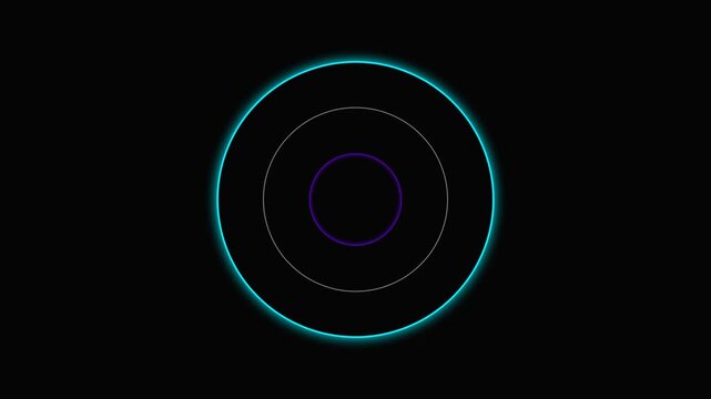 Minimalist glowing cyan concentric circles on a solid black background