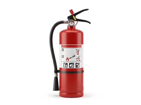 Red fire hydrant with chain and cap on white background.