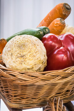 Fresh vegetables in basket as ingredients containing minerals and vitamins