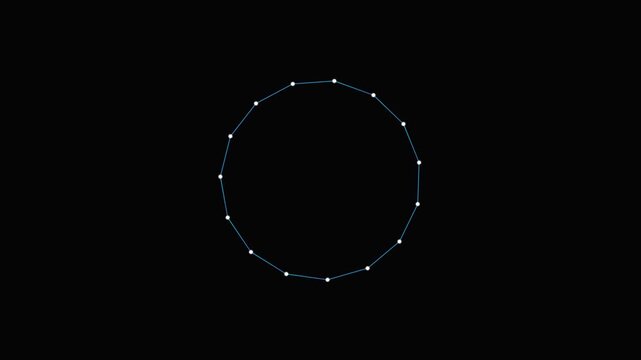 A circular geometric structure formed by connected white glowing data points