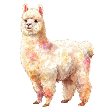 White Alpaca Standing Alone Portrait.