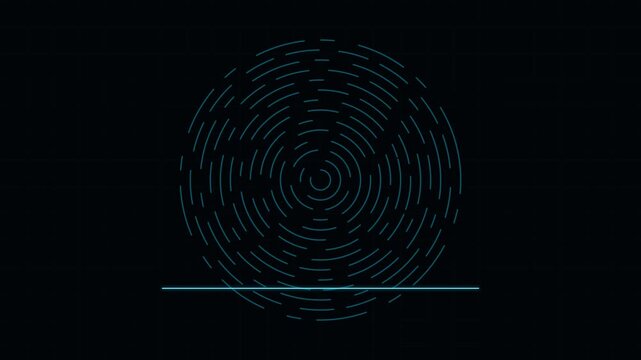 Abstract concentric blue circular lines forming a geometric digital pattern