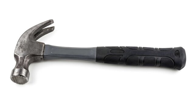 Claw hammer with rubber grip handle isolated on white background