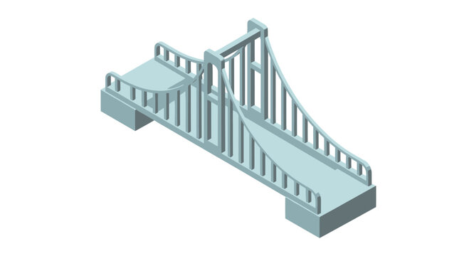 Isometric suspension bridge architectural design in light blue