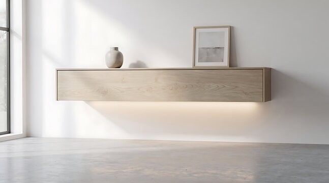 Modern Floating Media Console with Integrated LED Lighting and Minimalist Decor.