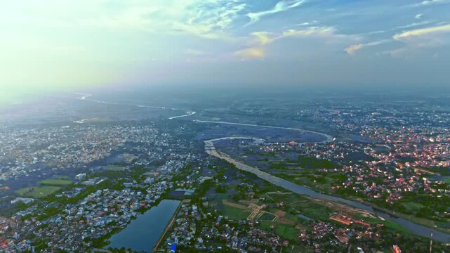 4K Aerial Top down Buildings and Apartment with Multiple Building aerial. Urban Buildings and Apartment at bridge road at Delhi. Cinematic cityscape drone shot. Noida Buildings.
