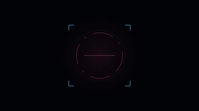 A digital red circle target overlay with blue corner brackets on black