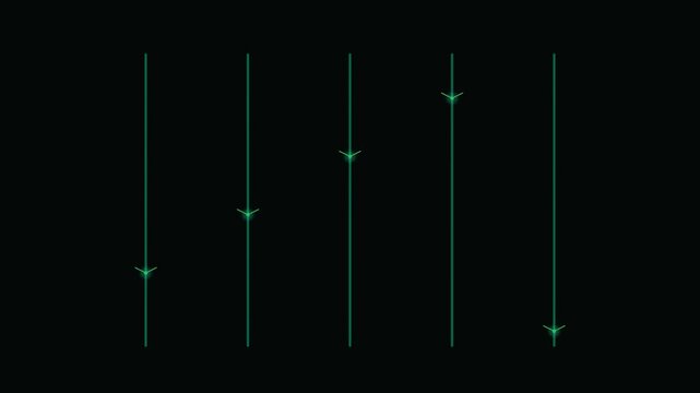 Minimalist digital interface with five glowing vertical equalizer sliders
