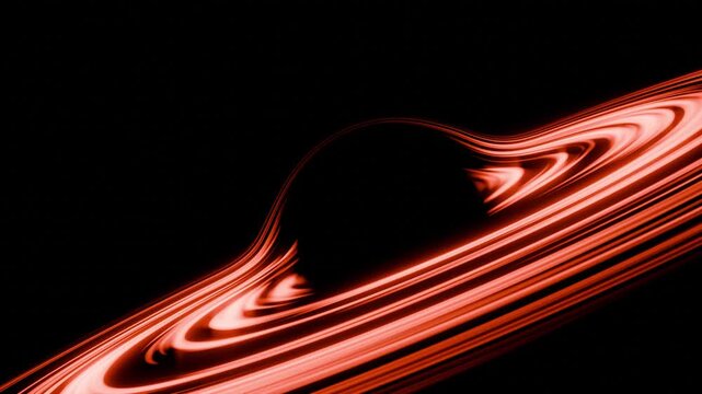 Black hole event horizon with glowing orange accretion disk motion footage