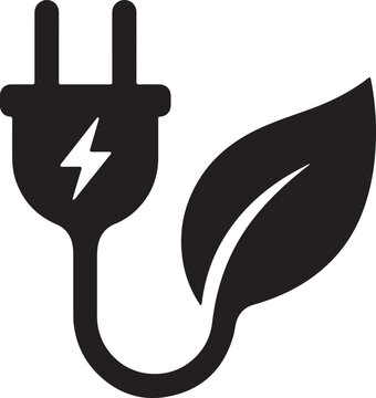 Black electric plug icon with a green leaf symbol for clean energy Vector