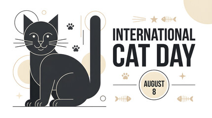 International cat day poster design featuring black feline icon and august eighth date, international