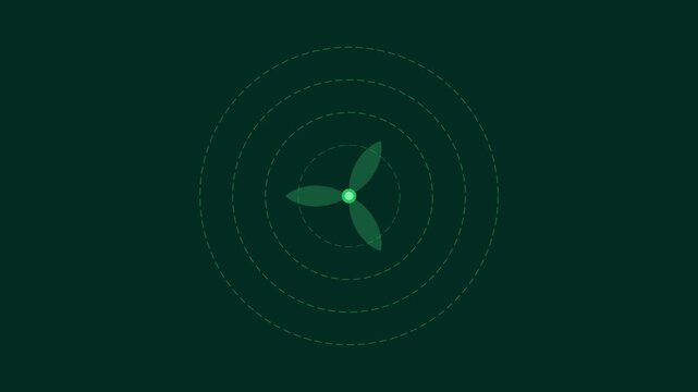 Minimalist green propeller icon surrounded by concentric dashed circular lines