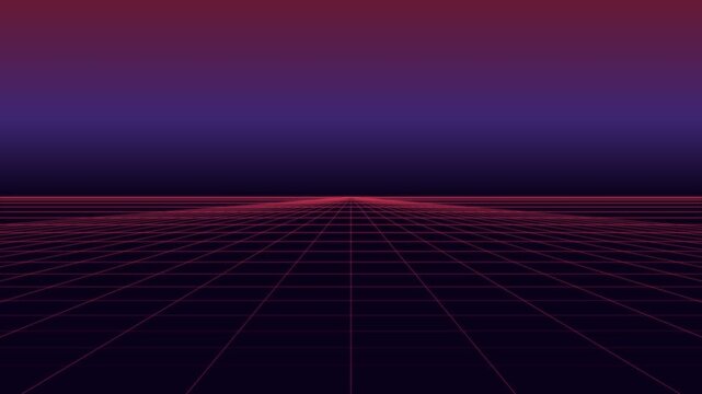 A digital perspective grid featuring glowing red lines on a dark background