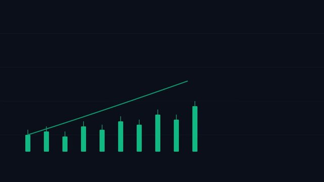 Minimalist green candlestick chart pattern on a solid black background