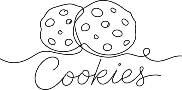 Continuous line drawing of two chocolate chip cookies with text Vector