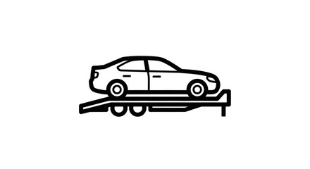 Fototapeta premium Simple sedan car on trailer transport icon.