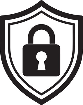 Black padlock icon inside a shield shape for digital security and protection Vector