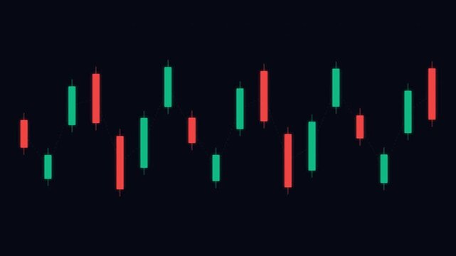 Minimalist financial candlestick chart showing stock market trends and volatility