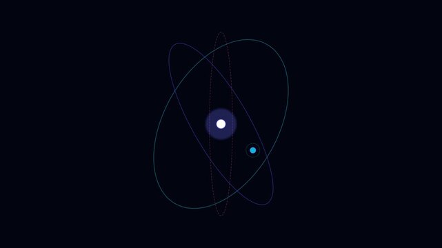 Minimalist digital representation of an atom with orbiting electron shells