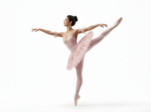 Elegant ballerina in graceful arabesque pose.