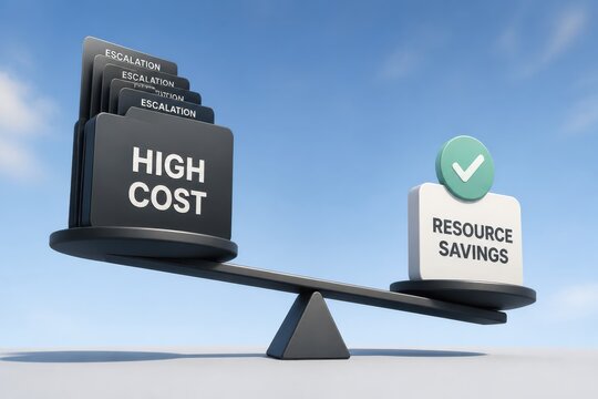 Balance scale with high cost and resource savings concept